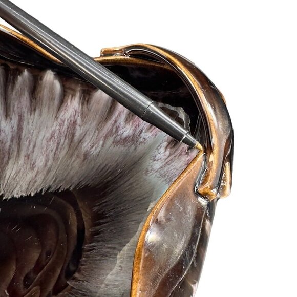 1960s Ceramic Porcelain Dish Bowl W Handles Dark Brown White Drip Glaze Vintage - Picture 9 of 16